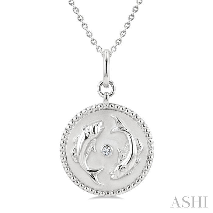1/50 Ctw Round Cut Diamond Pisces Zodiac Medallion Pendant With Chain in Sterling Silver