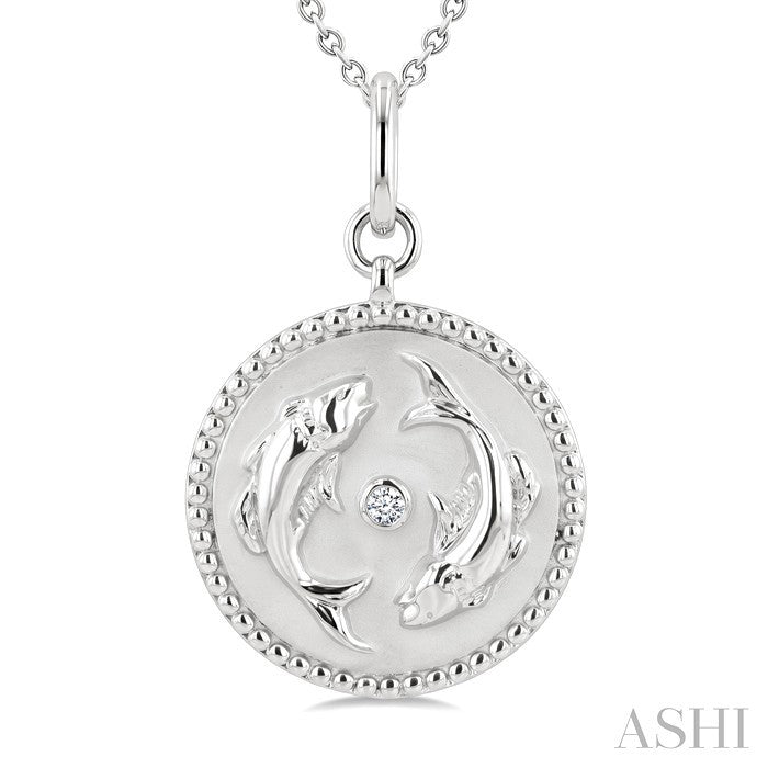 1/50 Ctw Round Cut Diamond Pisces Zodiac Medallion Pendant With Chain in Sterling Silver