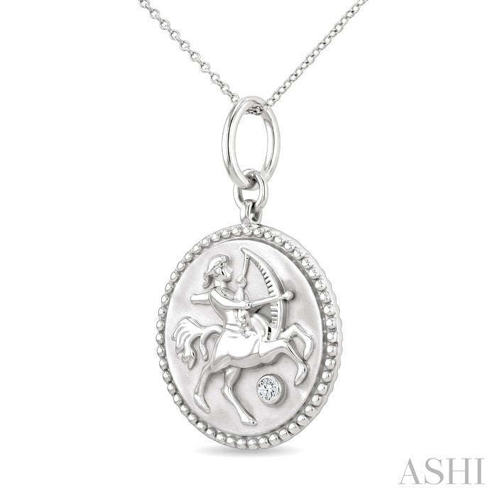1/50 Ctw Round Cut Diamond Sagittarius Zodiac Medallion Pendant With Chain in Sterling Silver