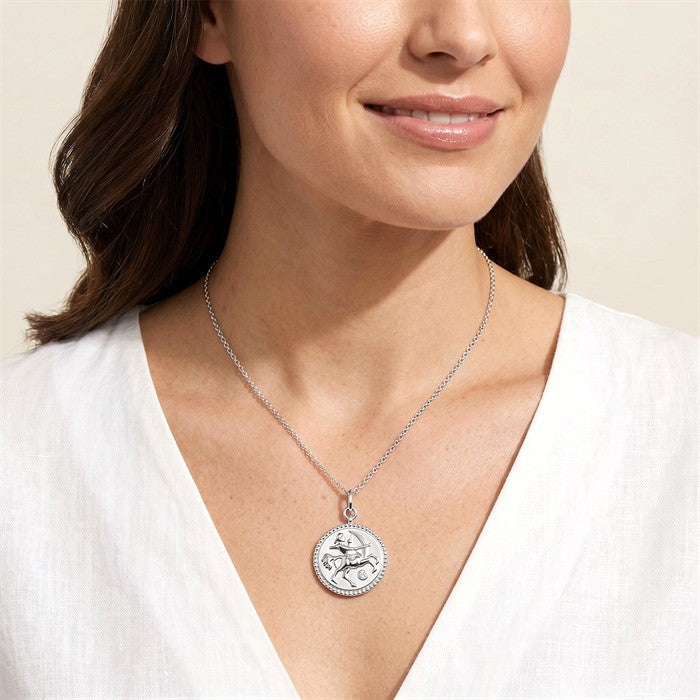 1/50 Ctw Round Cut Diamond Sagittarius Zodiac Medallion Pendant With Chain in Sterling Silver