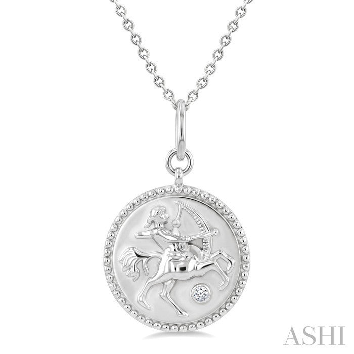 1/50 Ctw Round Cut Diamond Sagittarius Zodiac Medallion Pendant With Chain in Sterling Silver