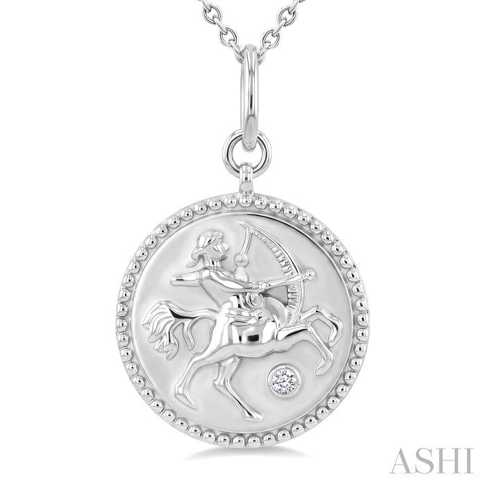 1/50 Ctw Round Cut Diamond Sagittarius Zodiac Medallion Pendant With Chain in Sterling Silver