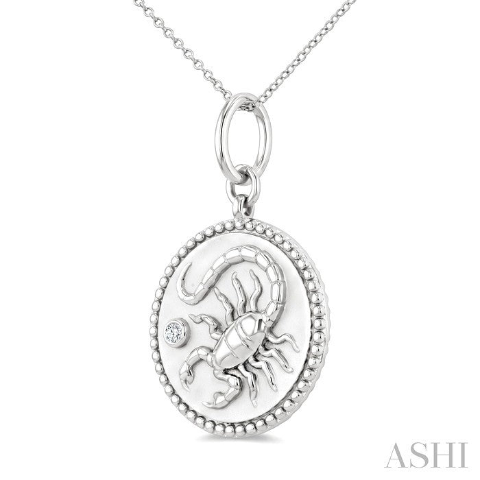 1/50 Ctw Round Cut Diamond Scorpio Zodiac Medallion Pendant With Chain in Sterling Silver