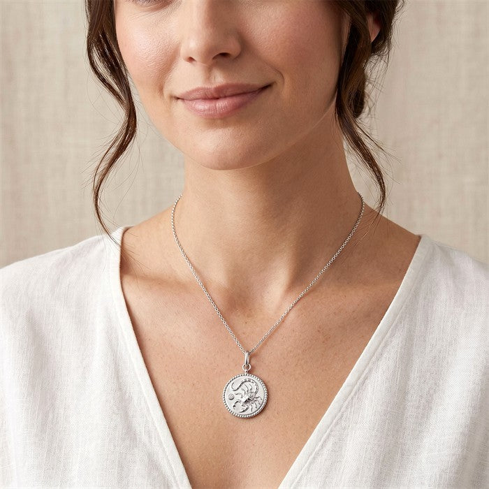1/50 Ctw Round Cut Diamond Scorpio Zodiac Medallion Pendant With Chain in Sterling Silver
