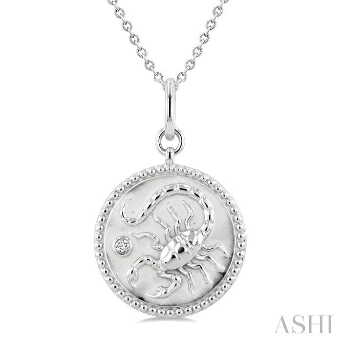 1/50 Ctw Round Cut Diamond Scorpio Zodiac Medallion Pendant With Chain in Sterling Silver