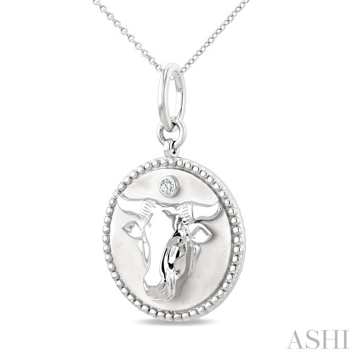 1/50 Ctw Round Cut Diamond Taurus Zodiac Medallion Pendant With Chain in Sterling Silver