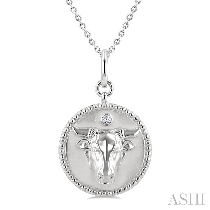 1/50 Ctw Round Cut Diamond Taurus Zodiac Medallion Pendant With Chain in Sterling Silver