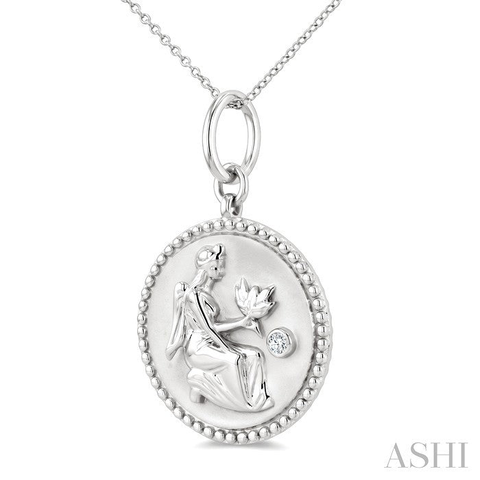 1/50 Ctw Round Cut Diamond Virgo Zodiac Medallion Pendant With Chain in Sterling Silver