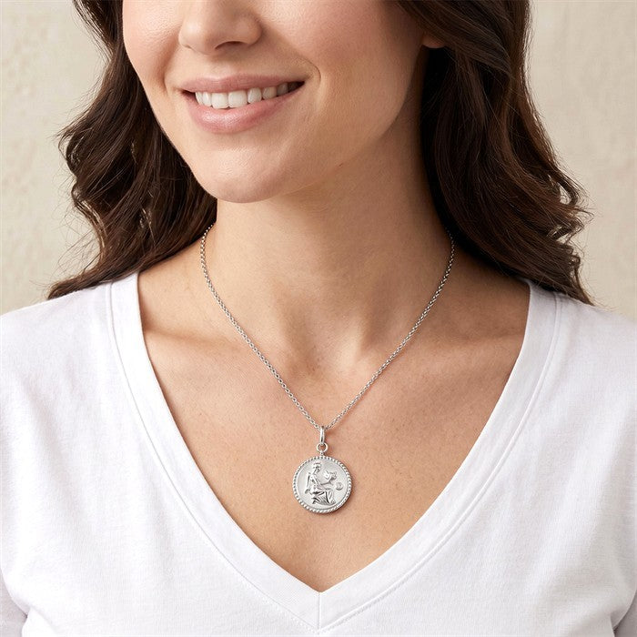 1/50 Ctw Round Cut Diamond Virgo Zodiac Medallion Pendant With Chain in Sterling Silver