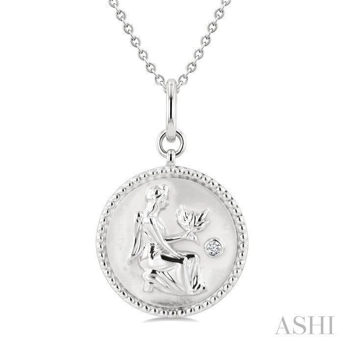 1/50 Ctw Round Cut Diamond Virgo Zodiac Medallion Pendant With Chain in Sterling Silver