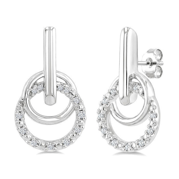 1/10 Ctw Round Cut Diamond Drop Fashion Earrings in Sterling Silver
