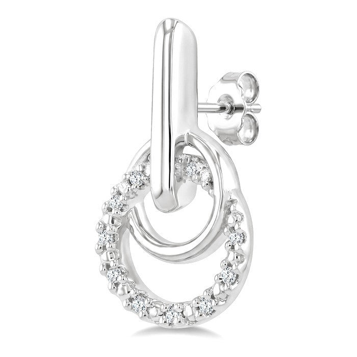 1/10 Ctw Round Cut Diamond Drop Fashion Earrings in Sterling Silver
