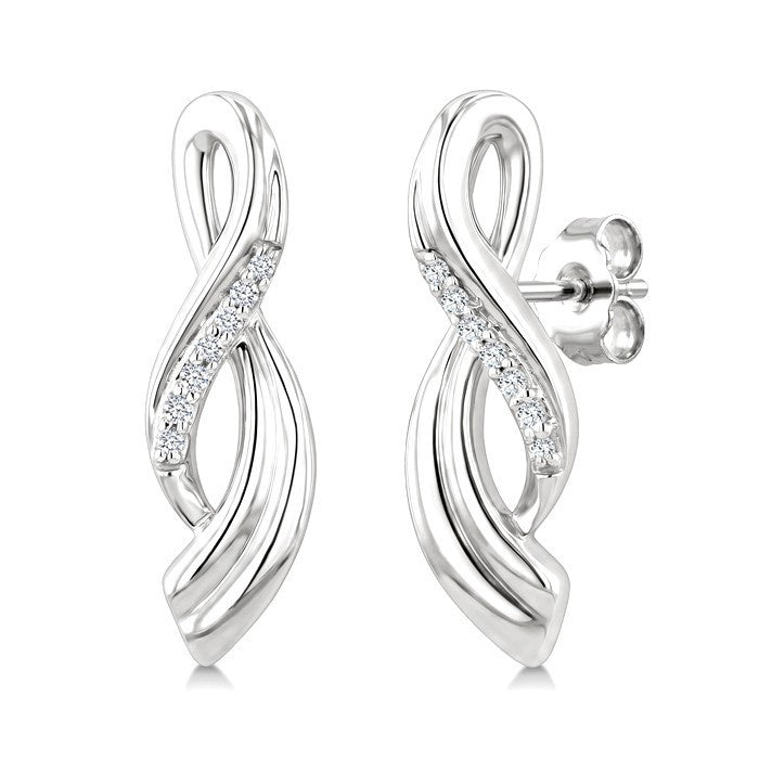 1/20 Ctw Round Cut Diamond Twisted Earrings in Sterling Silver