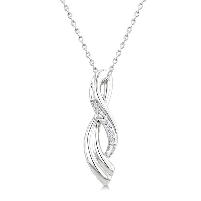 1/20 Ctw Round Cut Diamond Twisted Pendant With Chain in Sterling Silver