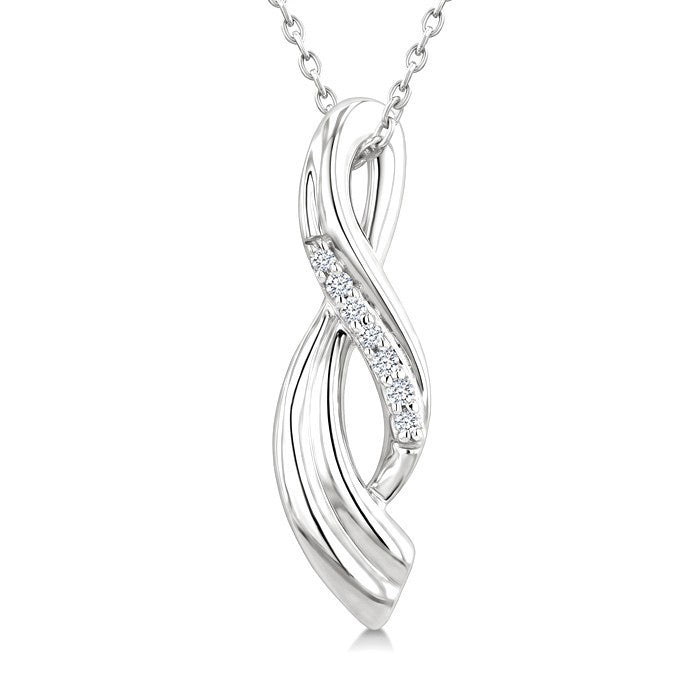 1/20 Ctw Round Cut Diamond Twisted Pendant With Chain in Sterling Silver