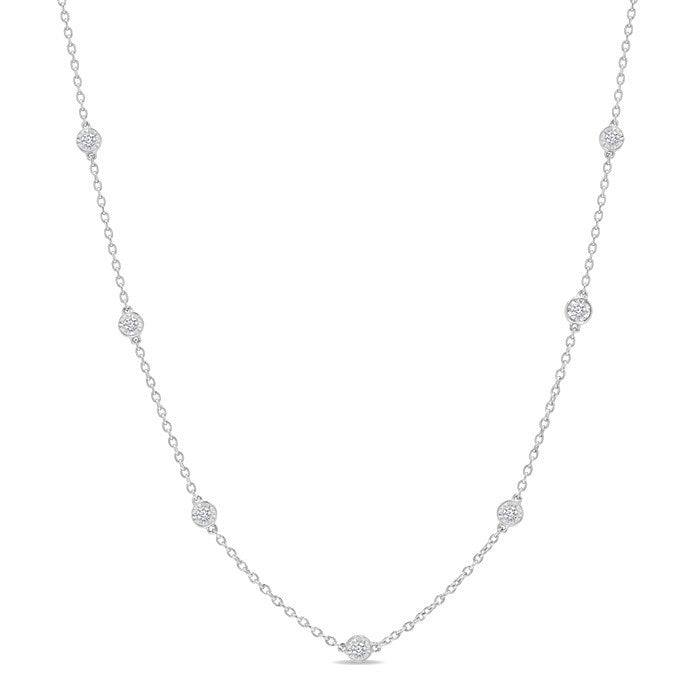 1/4 Ctw Round Cut Diamond Station Necklace in Sterling Silver