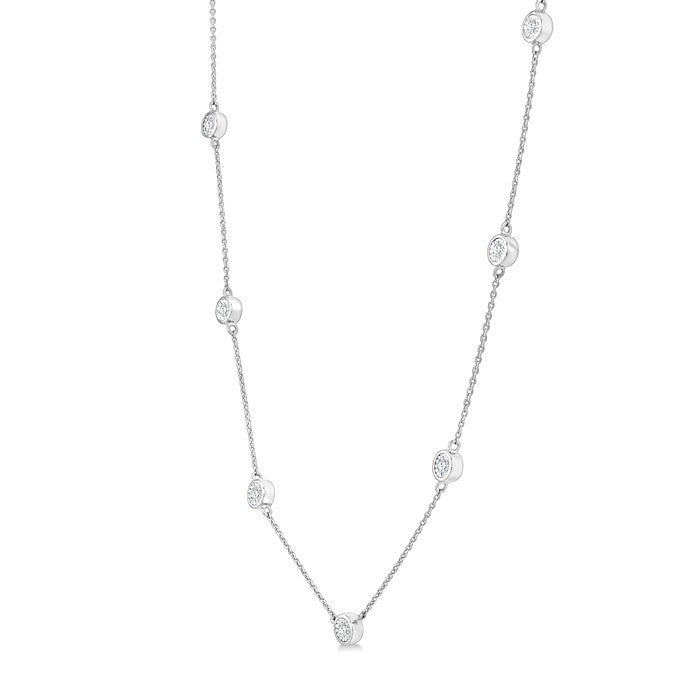 1/4 Ctw Round Cut Diamond Station Necklace in Sterling Silver