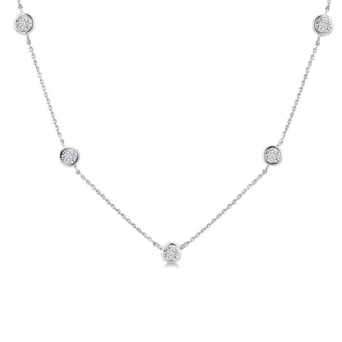 1/4 Ctw Round Cut Diamond Station Necklace in Sterling Silver