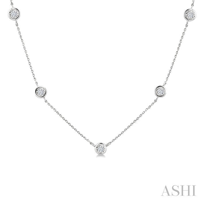 1/4 Ctw Round Cut Diamond Station Necklace in Sterling Silver