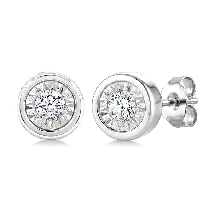 1/20 Ctw Round Cut Diamond Stud Earrings in Sterling Silver