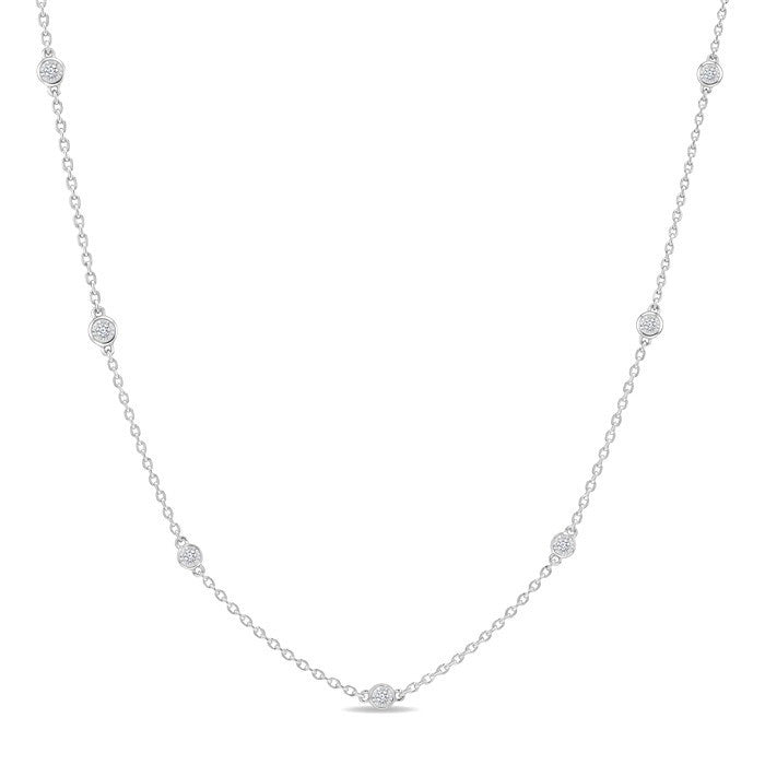 1/20 Ctw Round Cut Diamond Station Necklace in Sterling Silver