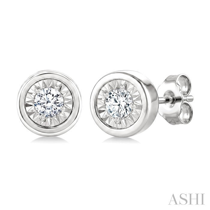 1/20 Ctw Round Cut Diamond Stud Earrings in Sterling Silver
