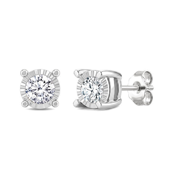 1 Ctw Round Cut Diamond Miracle Plate Stud Earrings in Sterling Silver