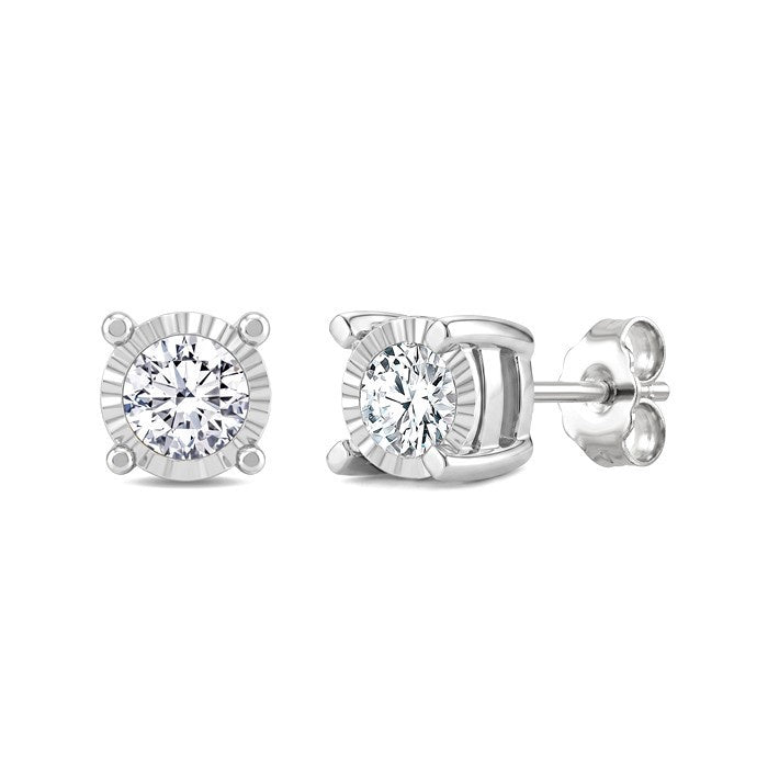 3/4 Ctw Round Cut Diamond Miracle Plate Fashion Stud Earrings in Sterling Silver