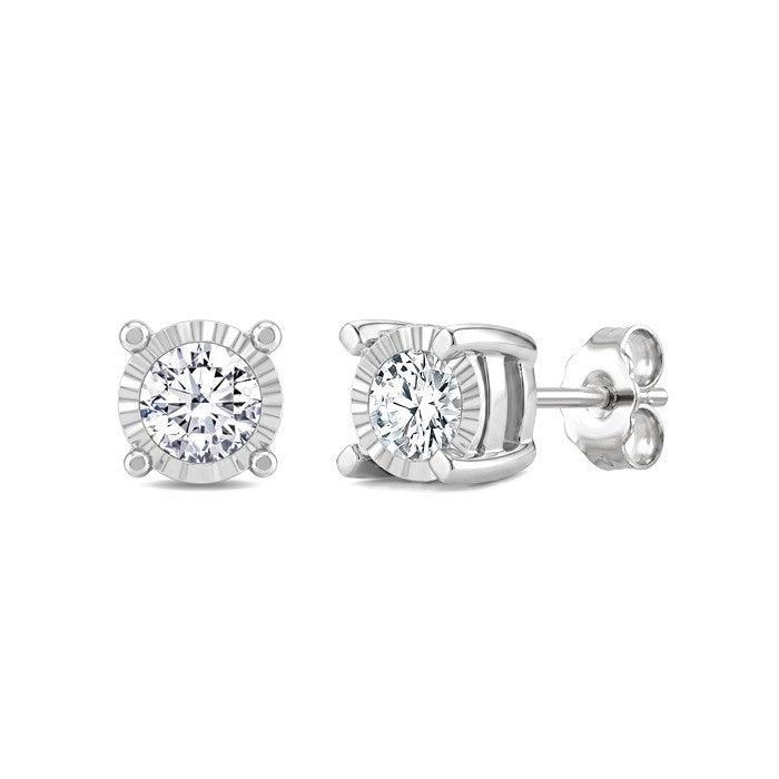 1/2 Ctw Round Cut Diamond Miracle Plate Stud Earrings in Sterling Silver