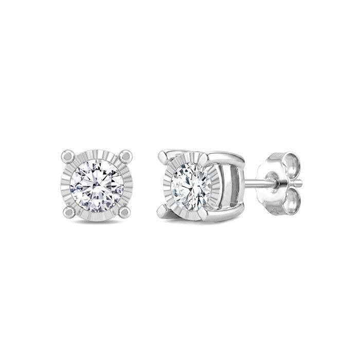 3/8 Ctw Round Cut Diamond Miracle Plate Stud Earrings in Sterling Silver