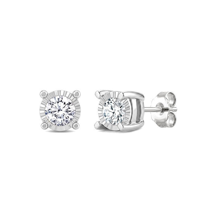 1/3 Ctw Round Cut Diamond Miracle Plate Stud Earrings in Sterling Silver