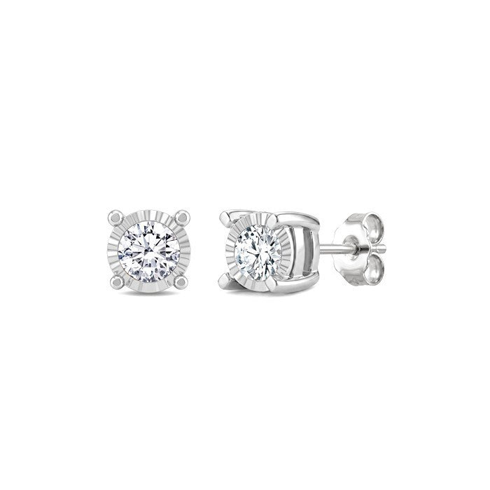 1/10 Ctw Round Cut Diamond Miracle Plate Stud Earrings in Sterling Silver