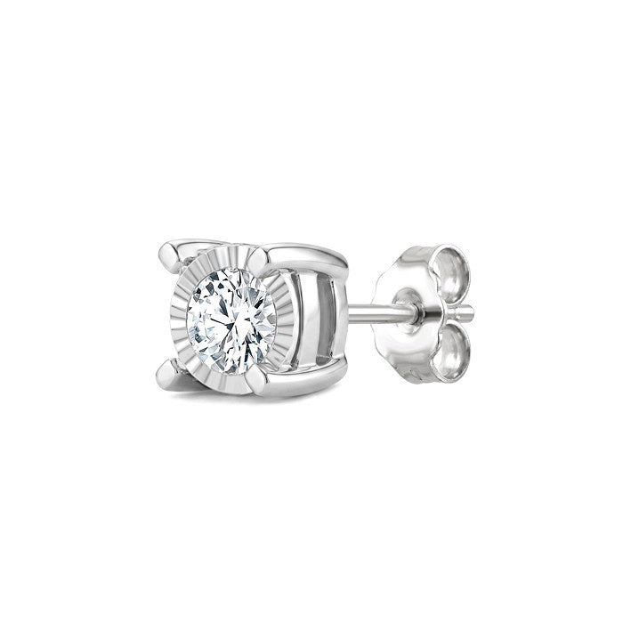 1/10 Ctw Round Cut Diamond Miracle Plate Stud Earrings in Sterling Silver