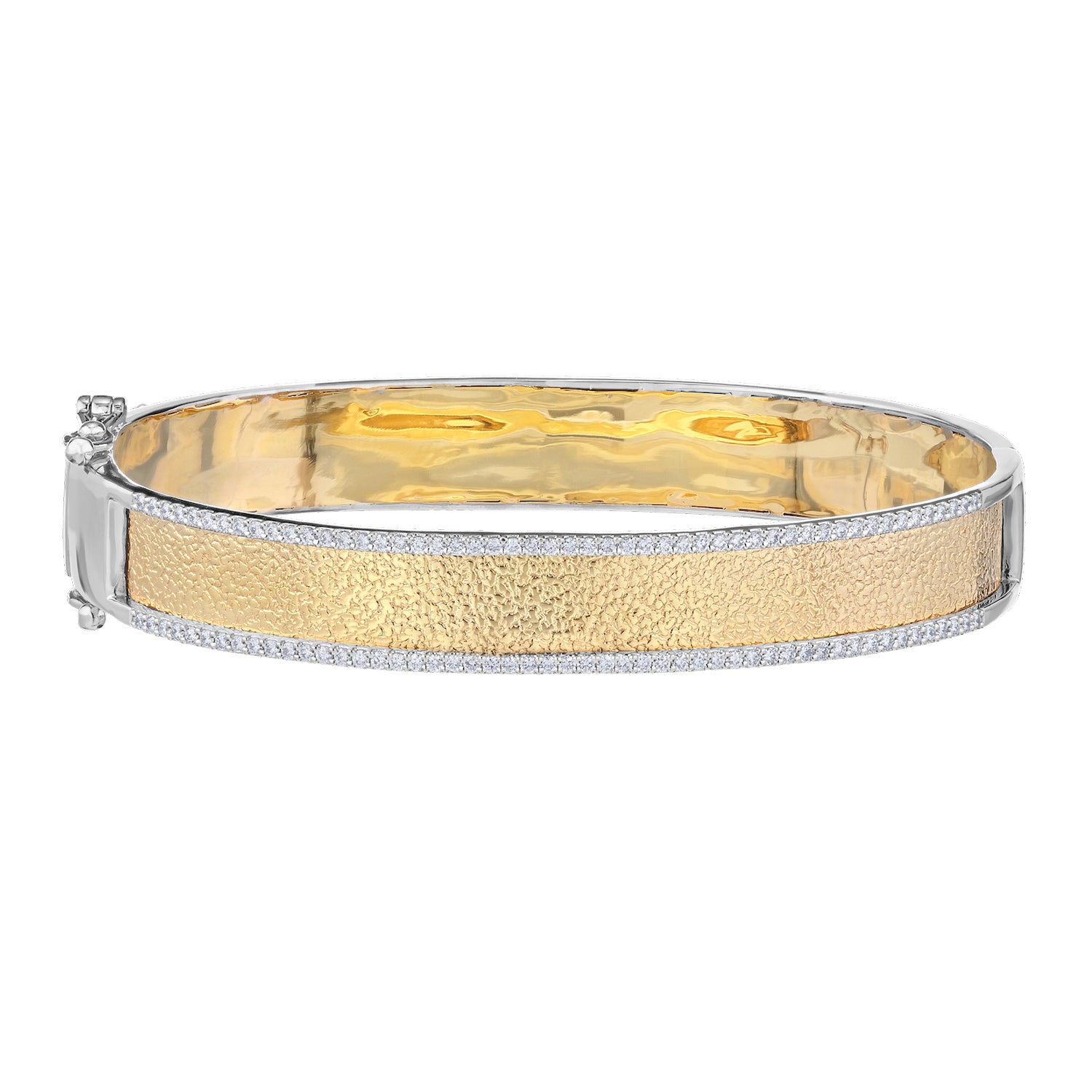 Diamond Edged Hammered Texture Wide Bangle Bracelet