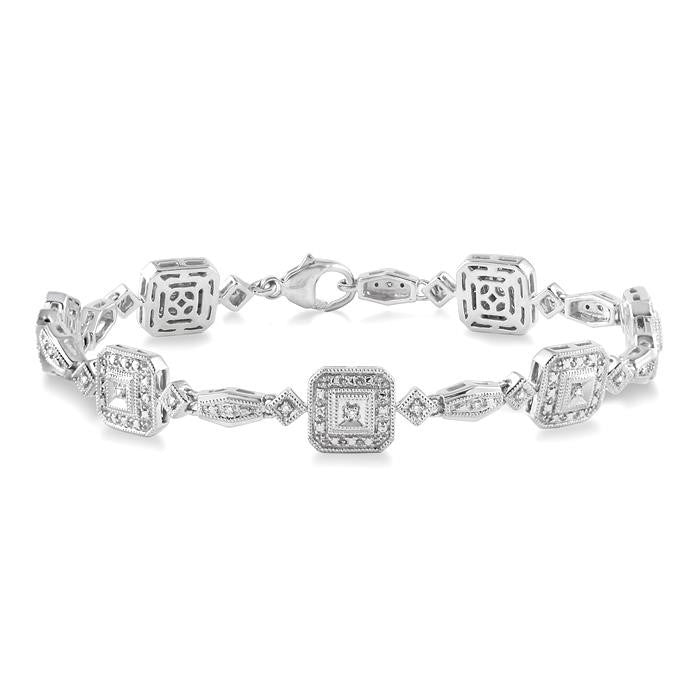 1/6 Ctw Square Shape Round Cut Diamond Bracelet in Sterling Silver