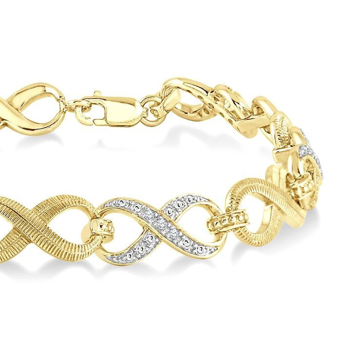 1/10 Ctw Infinity Round Cut Diamond Fashion Bracelet in Yellow Gold Vermeil