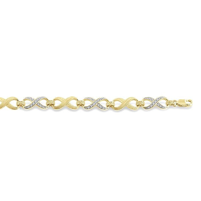 1/10 Ctw Infinity Round Cut Diamond Fashion Bracelet in Yellow Gold Vermeil