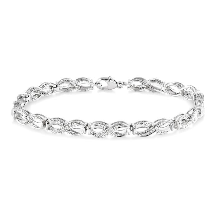 1/20 Ctw Swirl Shape Round Cut Diamond Bracelet in Sterling Silver