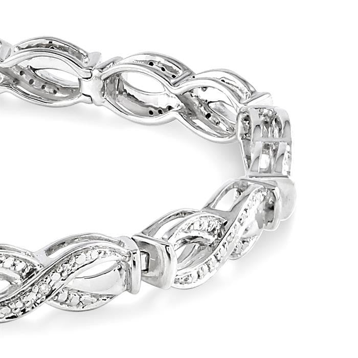 1/20 Ctw Swirl Shape Round Cut Diamond Bracelet in Sterling Silver