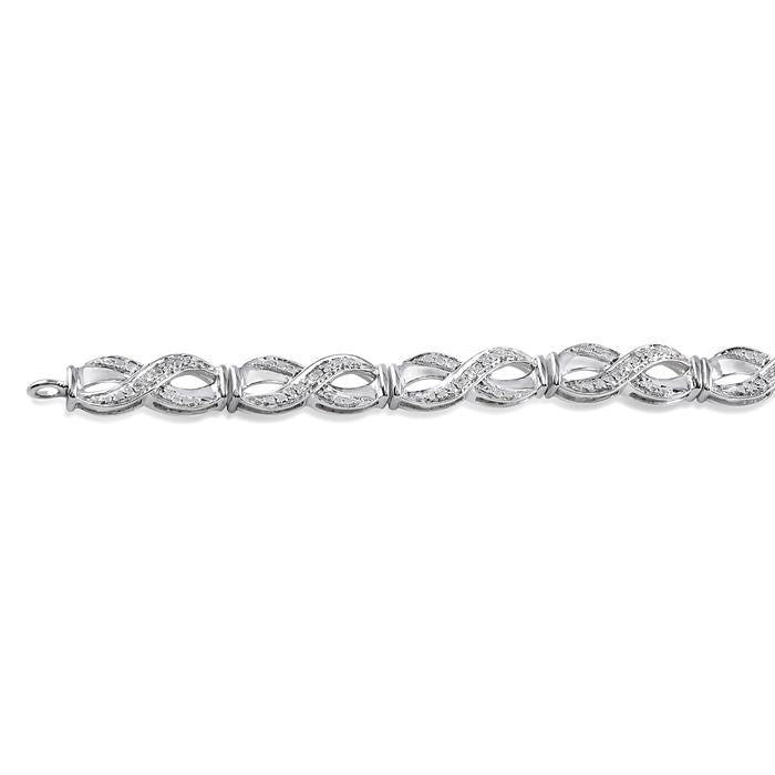 1/20 Ctw Swirl Shape Round Cut Diamond Bracelet in Sterling Silver