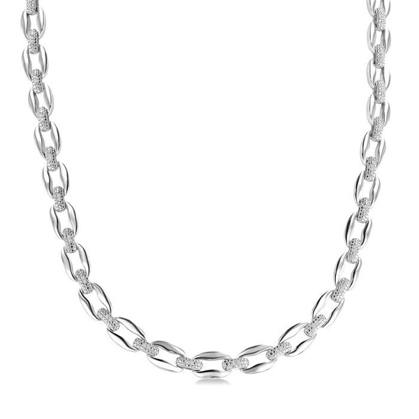 1/4 Ctw Round Cut Diamond Bold Oval Link Fashion Necklace in Sterling Silver