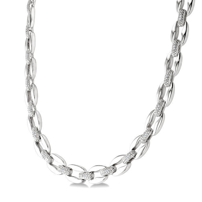 1/4 Ctw Round Cut Diamond Bold Oval Link Fashion Necklace in Sterling Silver
