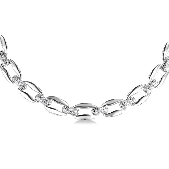 1/4 Ctw Round Cut Diamond Bold Oval Link Fashion Necklace in Sterling Silver