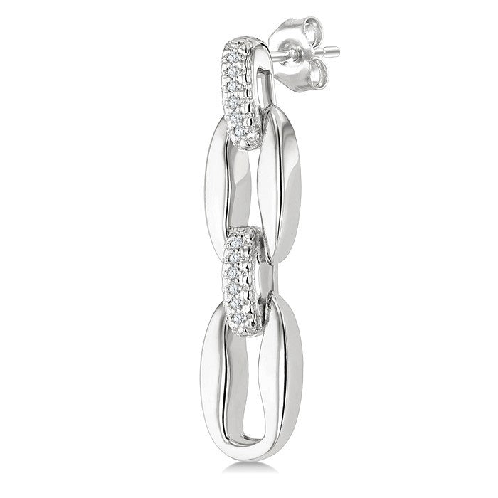 1/10 Ctw Round Cut Diamond Oval Shape D-Link Bold Fashion Earrings in Sterling Silver