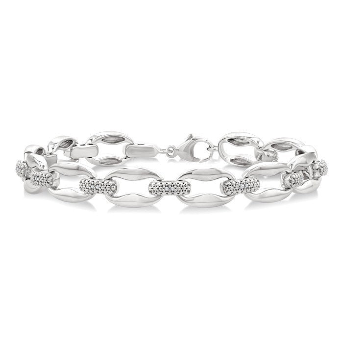 1/10 Ctw Oval Shape D-Link Round Cut Diamond Bracelet in Sterling Silver