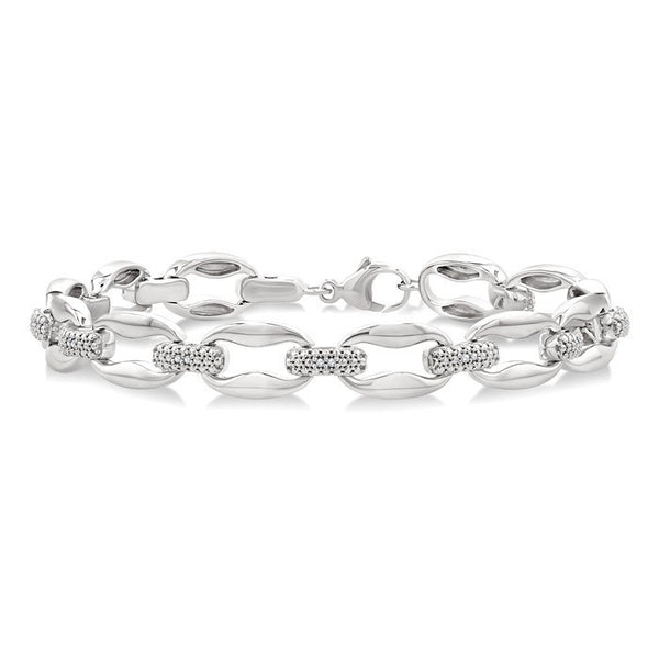 1/10 Ctw Oval Shape D-Link Round Cut Diamond Bracelet in Sterling Silver