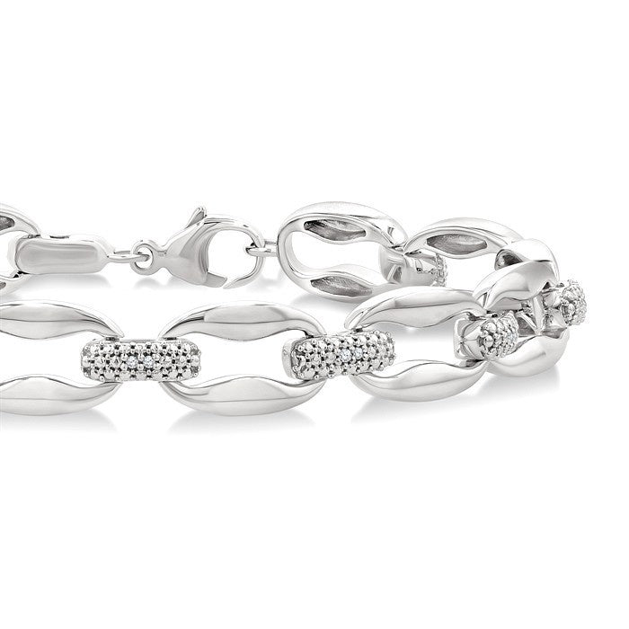 1/10 Ctw Oval Shape D-Link Round Cut Diamond Bracelet in Sterling Silver