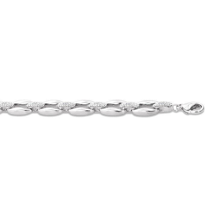 1/10 Ctw Oval Shape D-Link Round Cut Diamond Bracelet in Sterling Silver