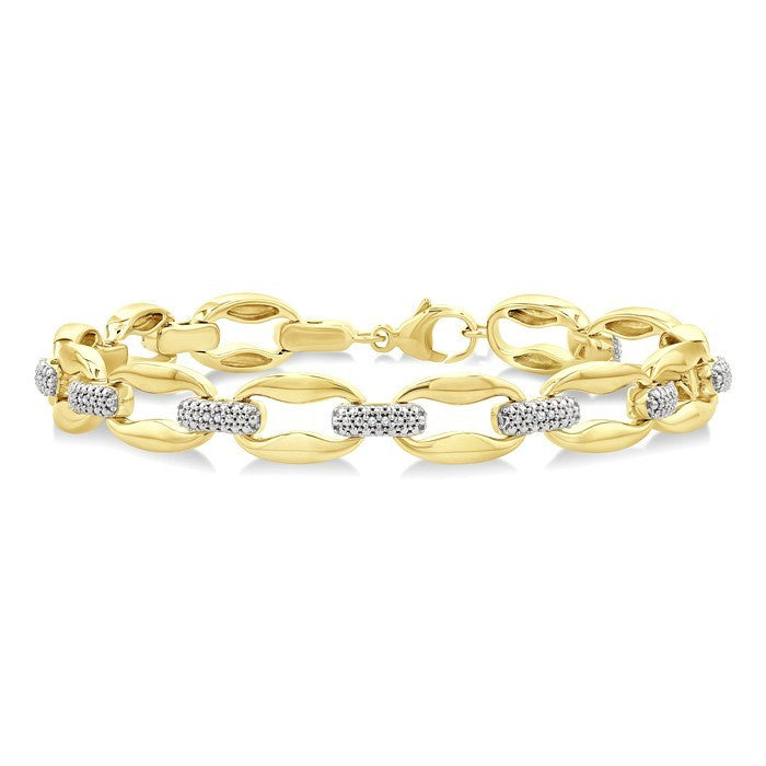 1/10 Ctw Bold Link Round Cut Diamond Fashion Bracelet in Yellow Gold Vermeil