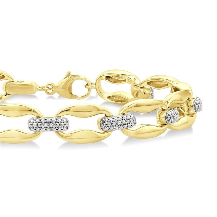 1/10 Ctw Bold Link Round Cut Diamond Fashion Bracelet in Yellow Gold Vermeil